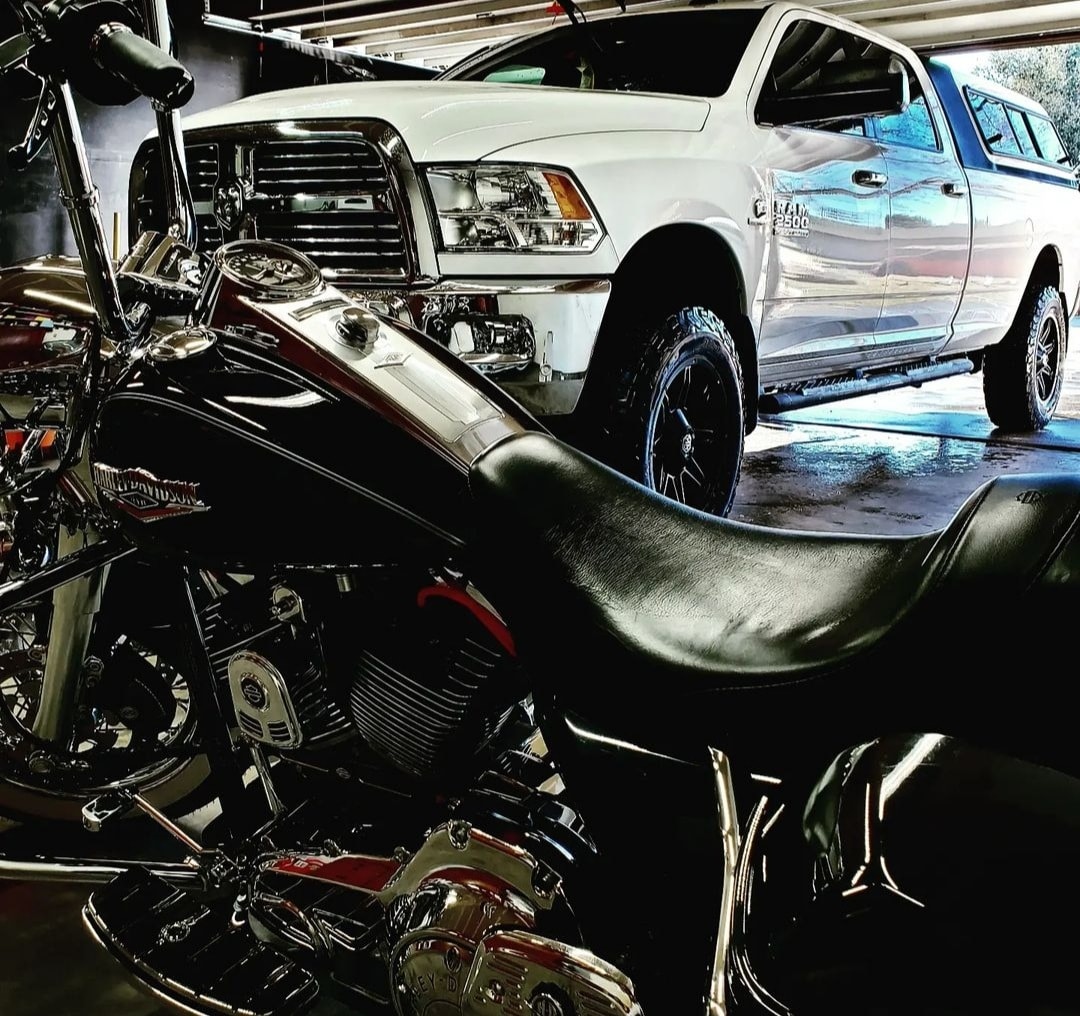 After — Motorcycle & Dodge Truck — Full Exterior Detail